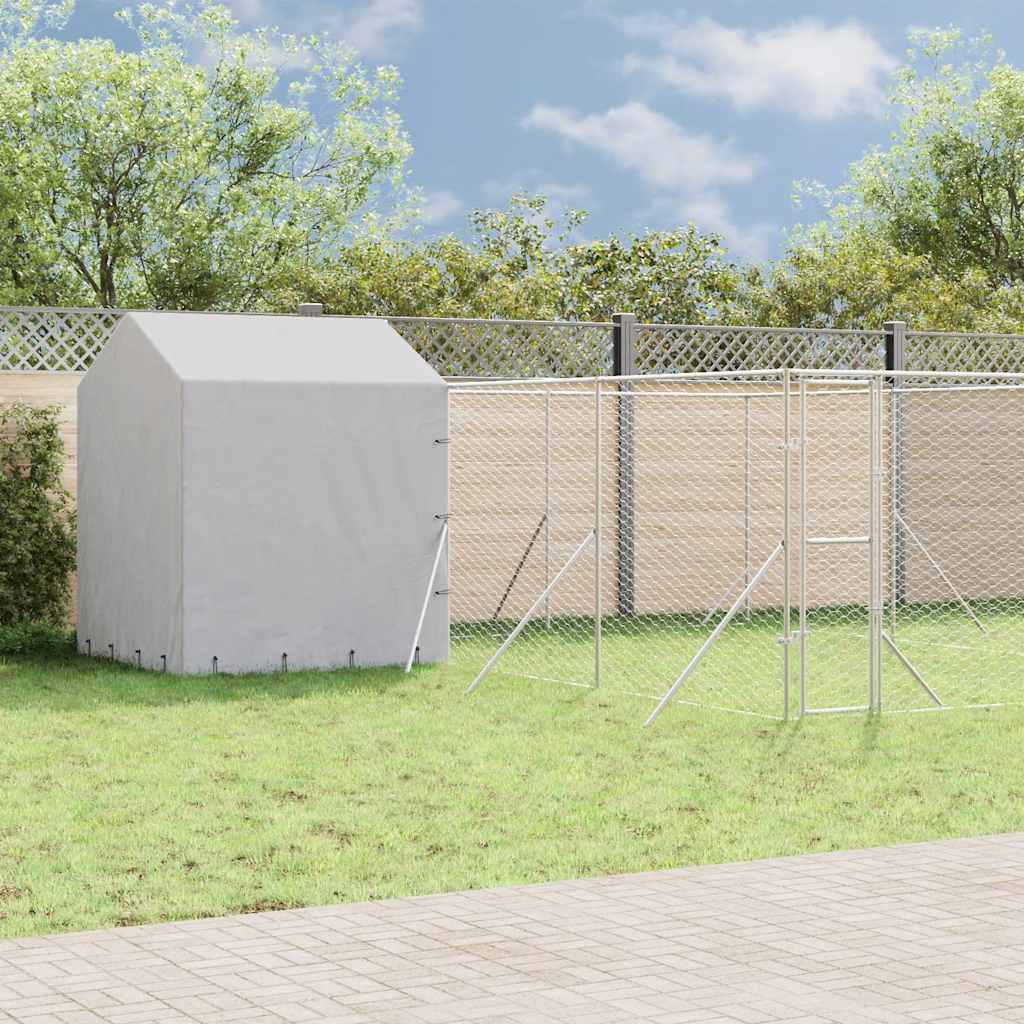 Hondenkennel met dak 6x6x2,5 m gegalvaniseerd staal zilver