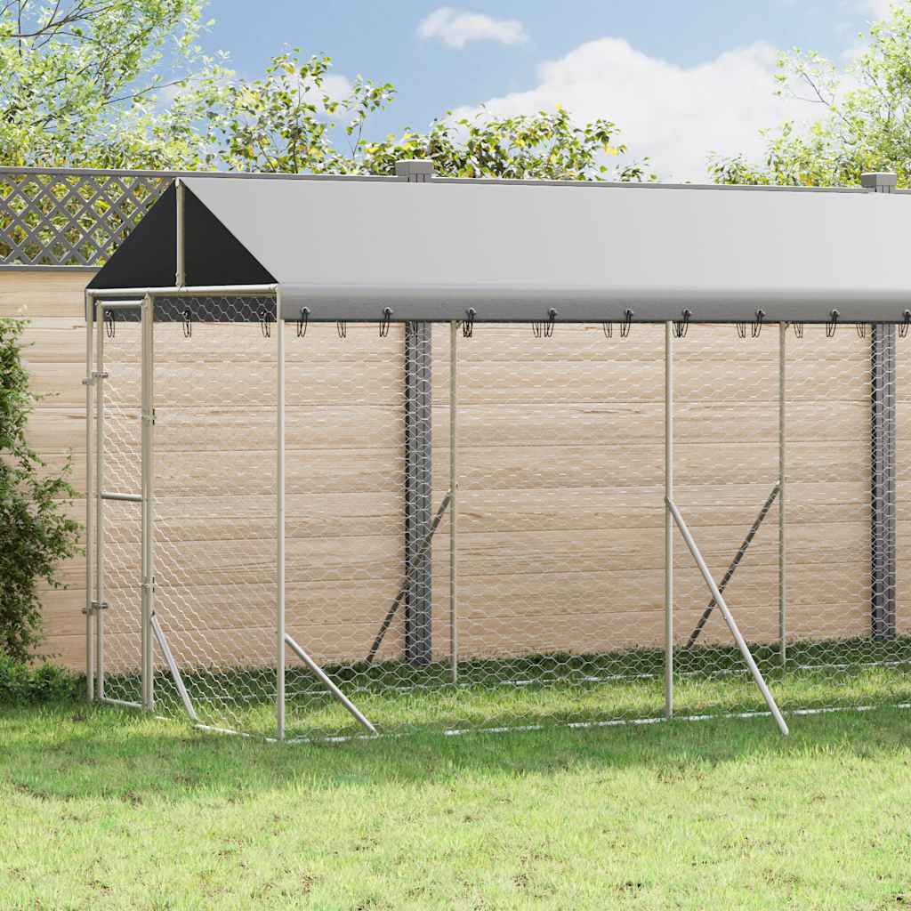 Hondenkennel met dak 2x14x2,5 m gegalvaniseerd staal zilver