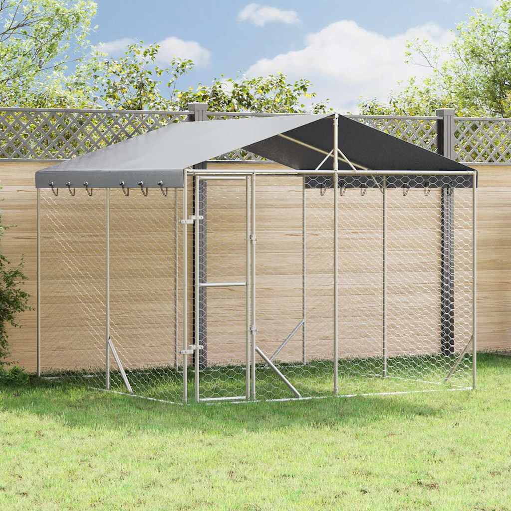 Hondenkennel met dak 3x3x2,5 m gegalvaniseerd staal zilverkleur