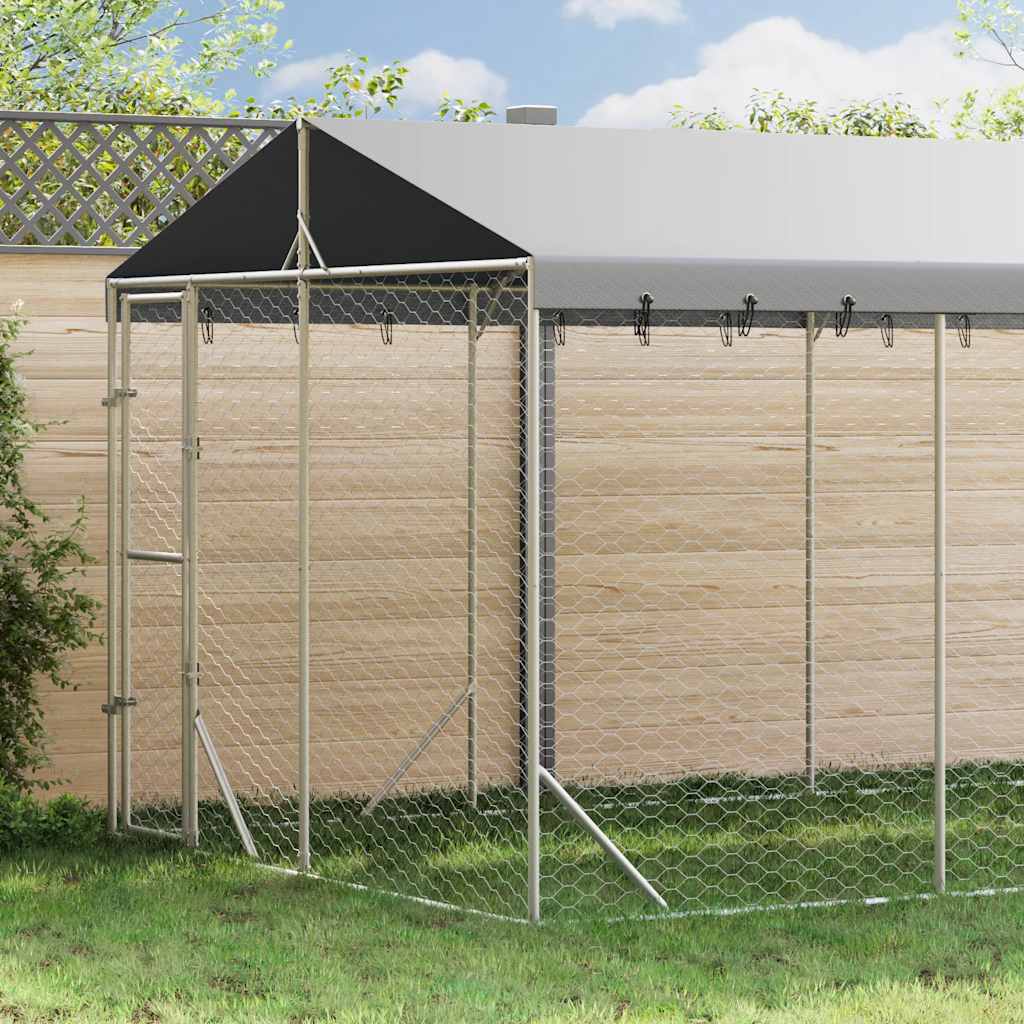 Hondenkennel met dak 3x4,5x2,5 m gegalvaniseerd staal zilver