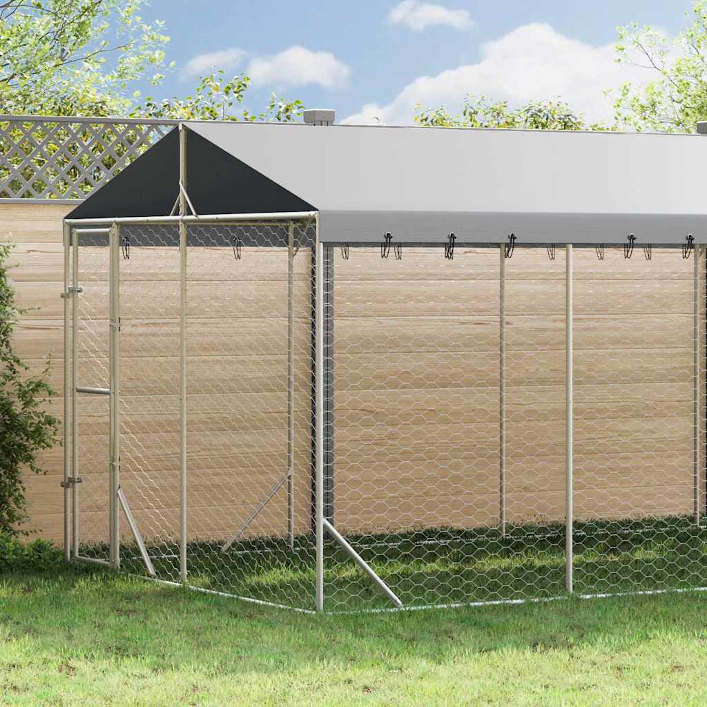 Hondenkennel met dak 3x7,5x2,5 m gegalvaniseerd staal zilver
