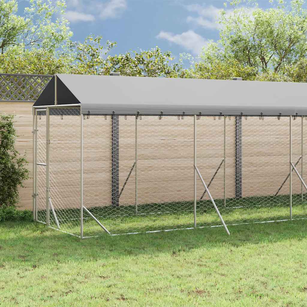 Hondenkennel met dak 2x14x2,5 m gegalvaniseerd staal zilver