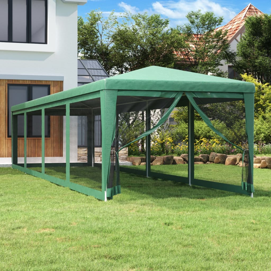 Partytent met 10 mesh zijwanden 3x12 m HDPE groen – afbeelding 1