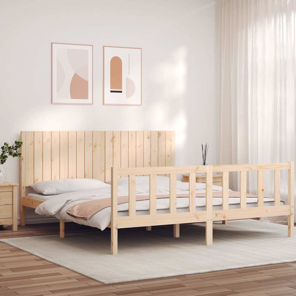 Bedframe met hoofdbord massief hout – afbeelding 1