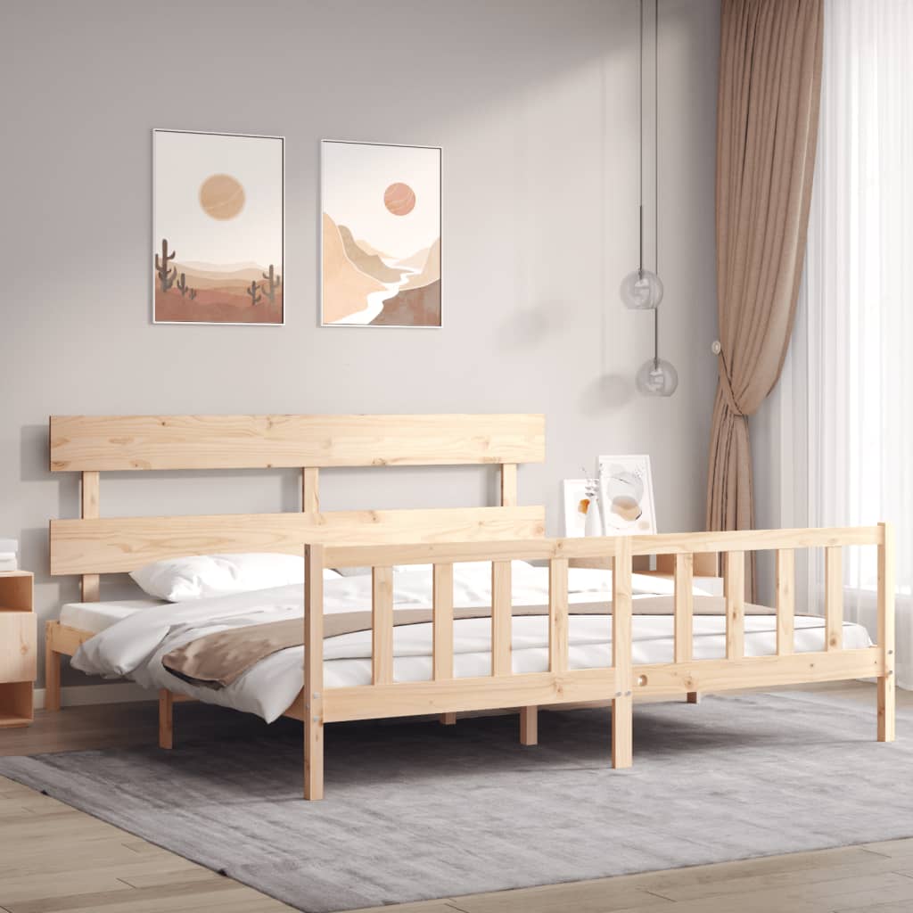 Bedframe met hoofdbord massief hout – afbeelding 1