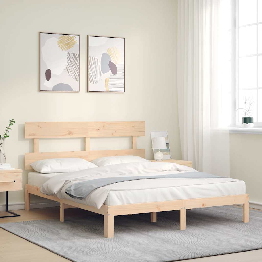 Bedframe met hoofdbord massief hout – afbeelding 1