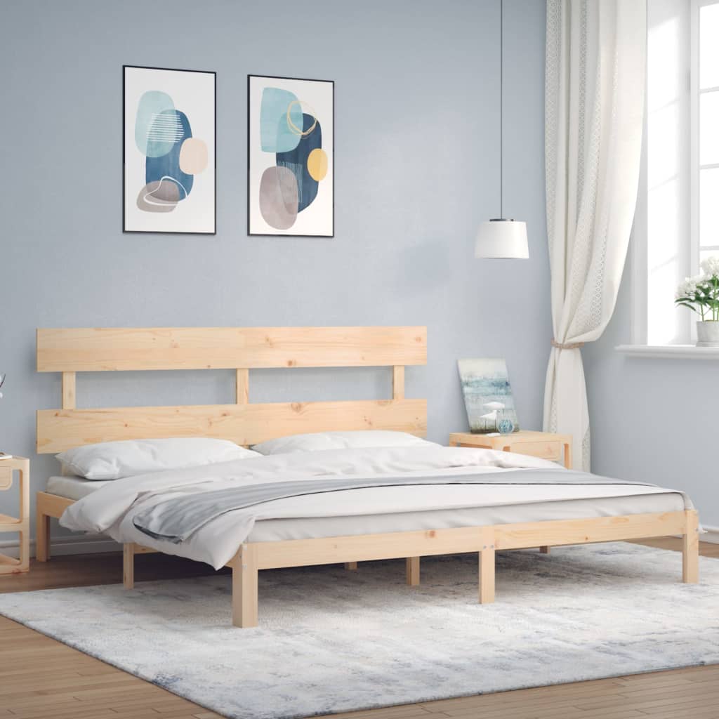Bedframe met hoofdbord massief hout – afbeelding 1