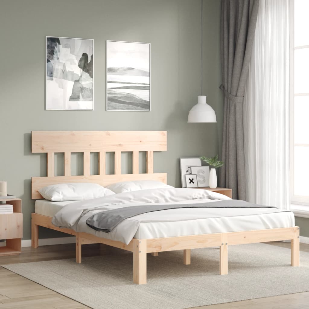 Bedframe met hoofdbord massief hout – afbeelding 1