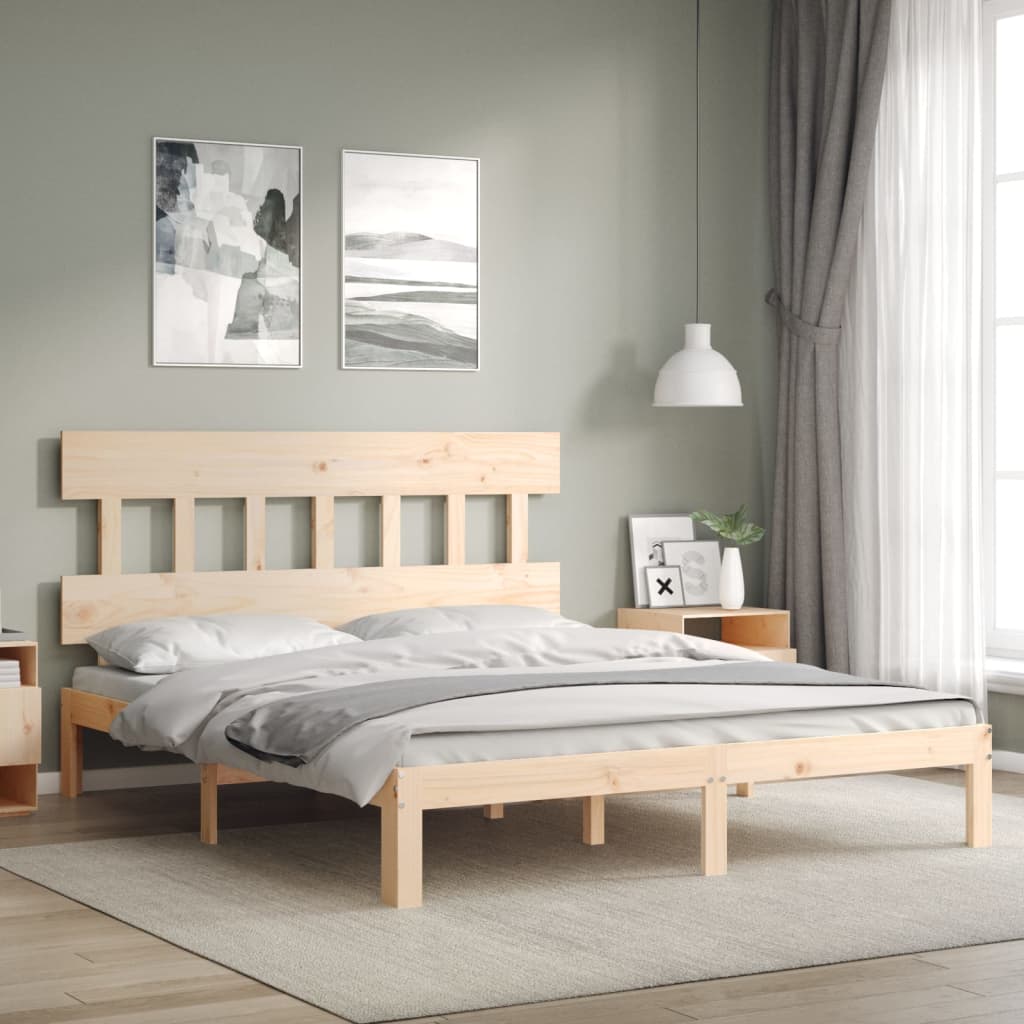 Bedframe met hoofdbord massief hout – afbeelding 1