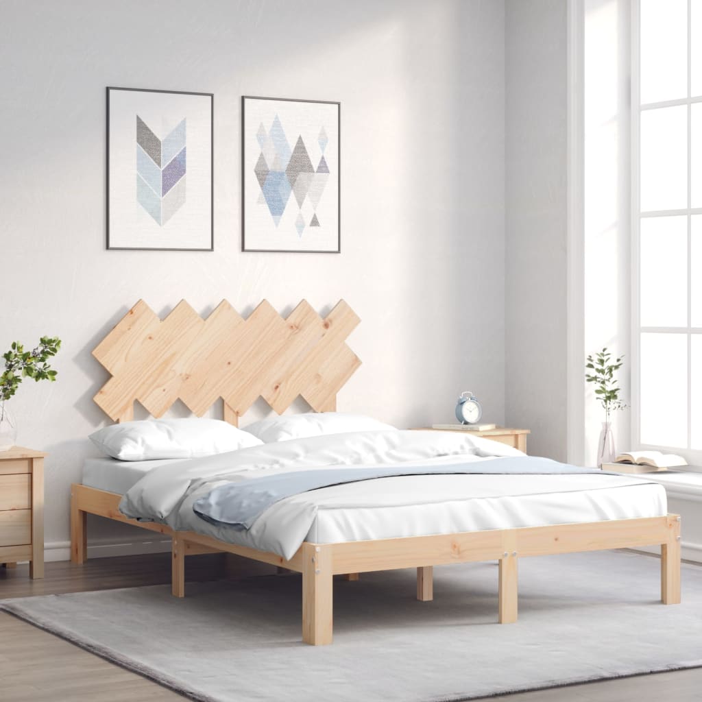 Bedframe met hoofdbord massief hout – afbeelding 1