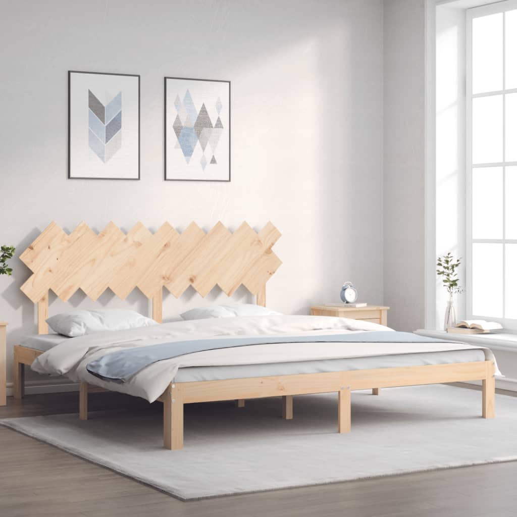 Bedframe met hoofdbord massief hout – afbeelding 1