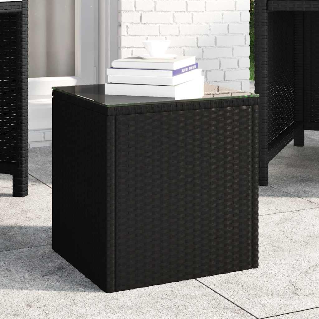 Bijzettafel 40x37x40,5 cm poly rattan en gehard glas zwart
