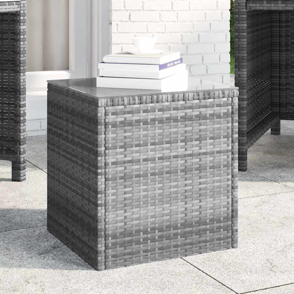 Bijzettafel 40x37x40,5 cm poly rattan en gehard glas grijs – afbeelding 1
