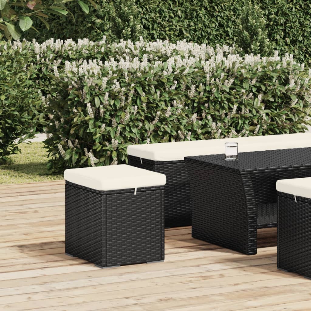 Hocker met kussen 40x30x40 cm poly rattan zwart