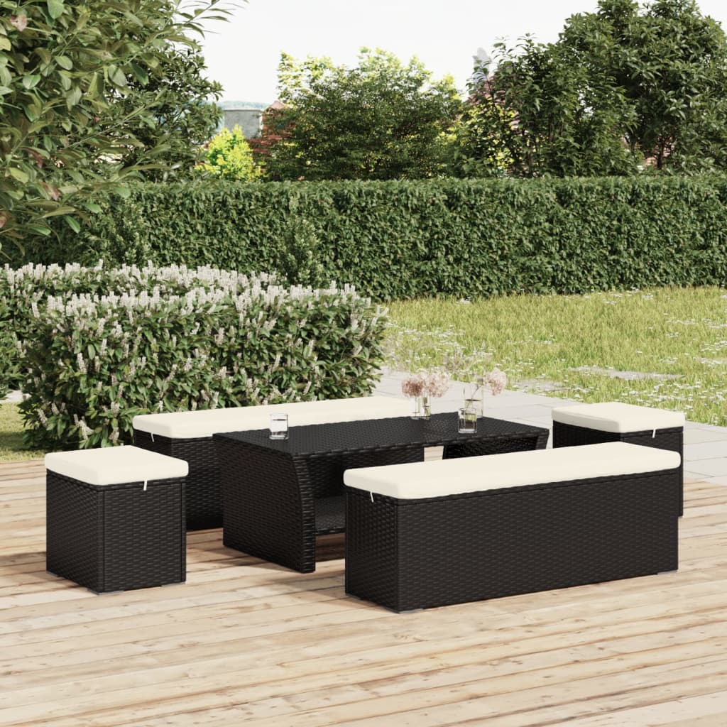 Hockers met kussens 2 st 40x30x40 cm poly rattan zwart