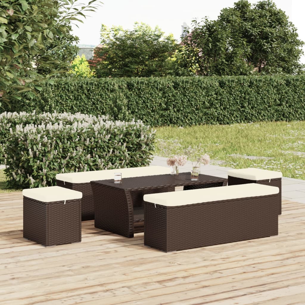Hockers met kussens 2 st 40x30x40 cm poly rattan bruin – afbeelding 1