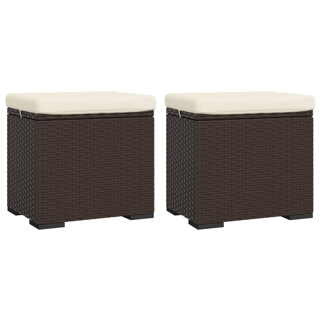 Hockers met kussens 2 st 40x30x40 cm poly rattan bruin – afbeelding 2