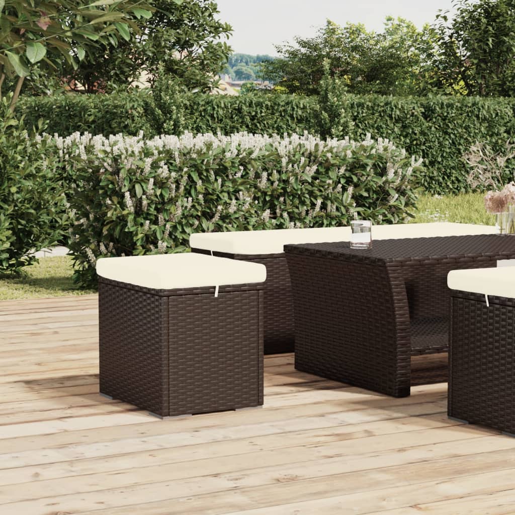 Hockers met kussens 2 st 40x30x40 cm poly rattan bruin – afbeelding 3