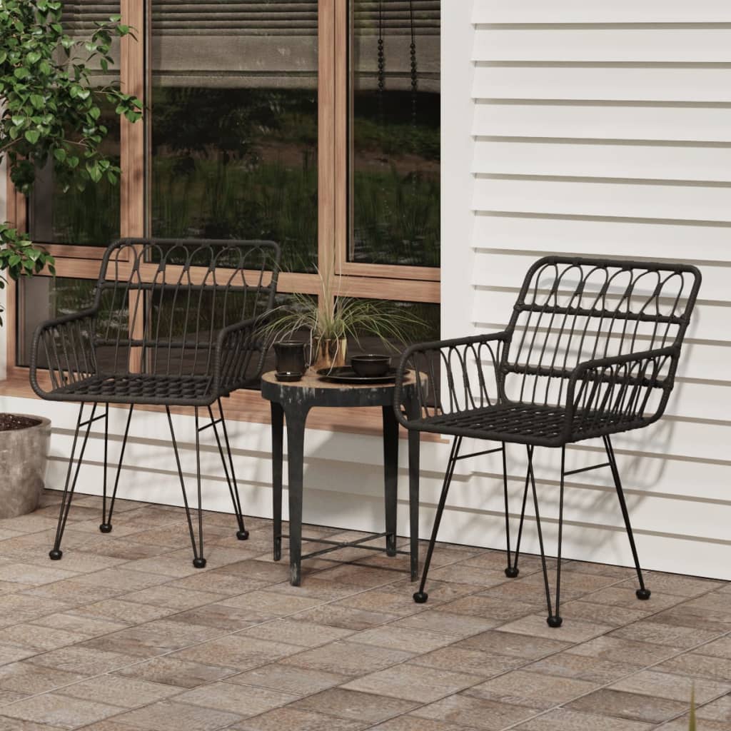 Tuinstoelen 2 st met armleuning 56x64x80 cm PE-rattan zwart – afbeelding 1