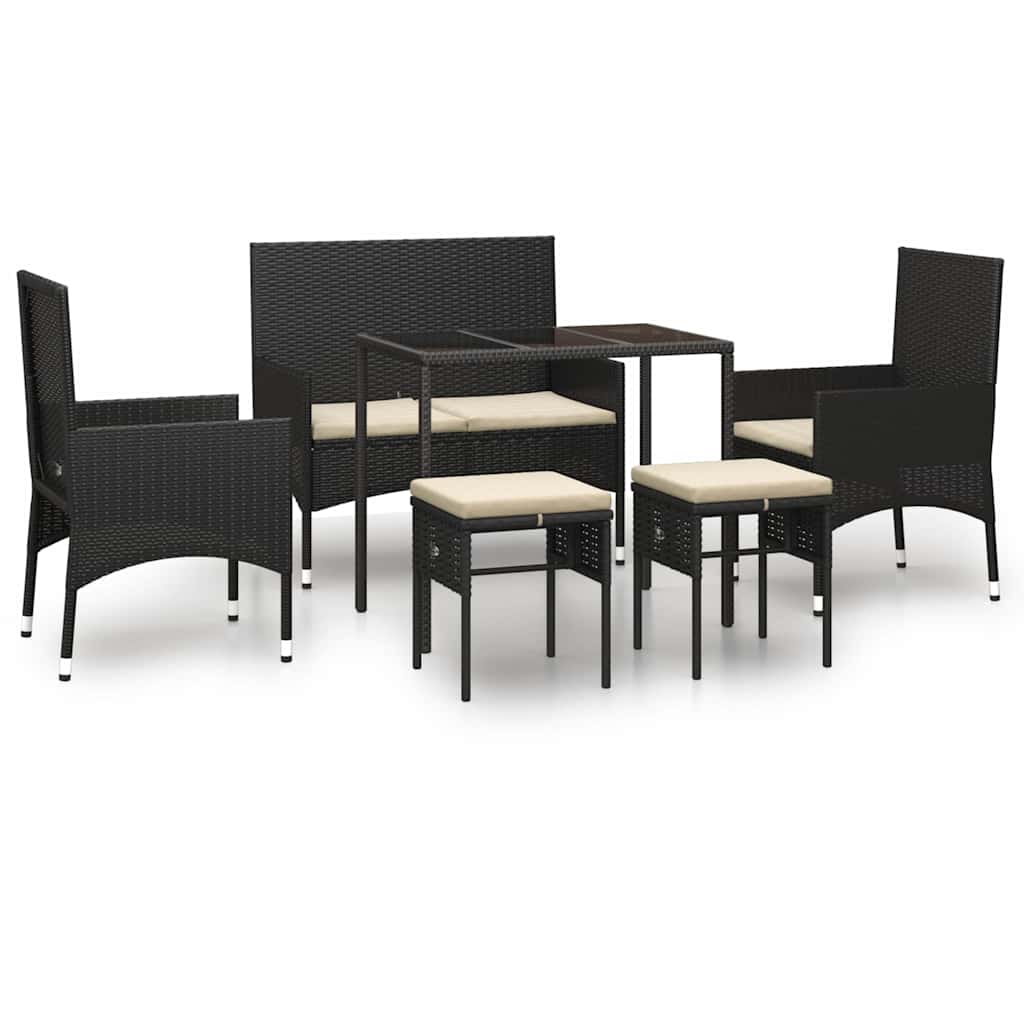 6-delige Loungeset met kussens poly rattan zwart – afbeelding 2