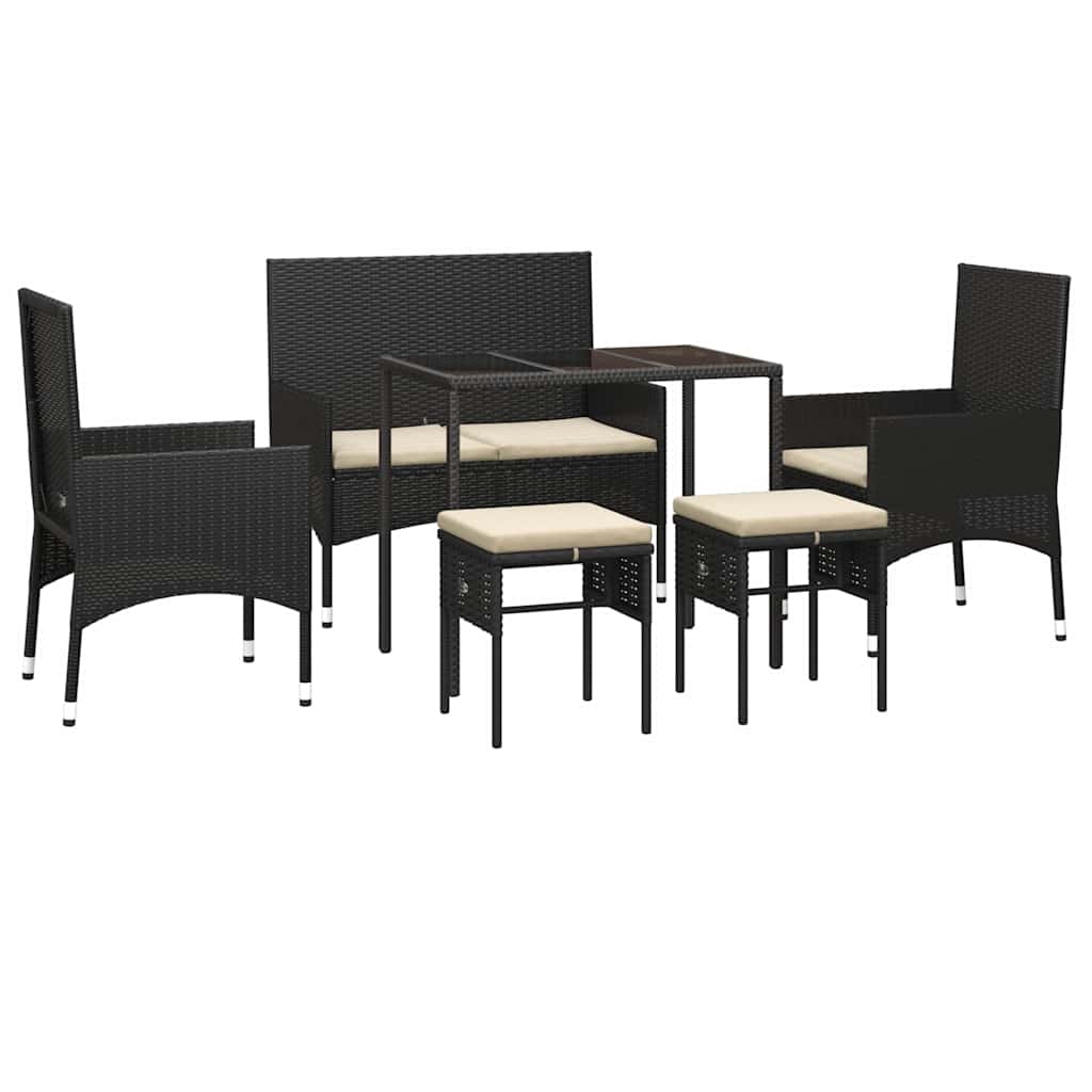 6-delige Loungeset met kussens poly rattan zwart – afbeelding 3