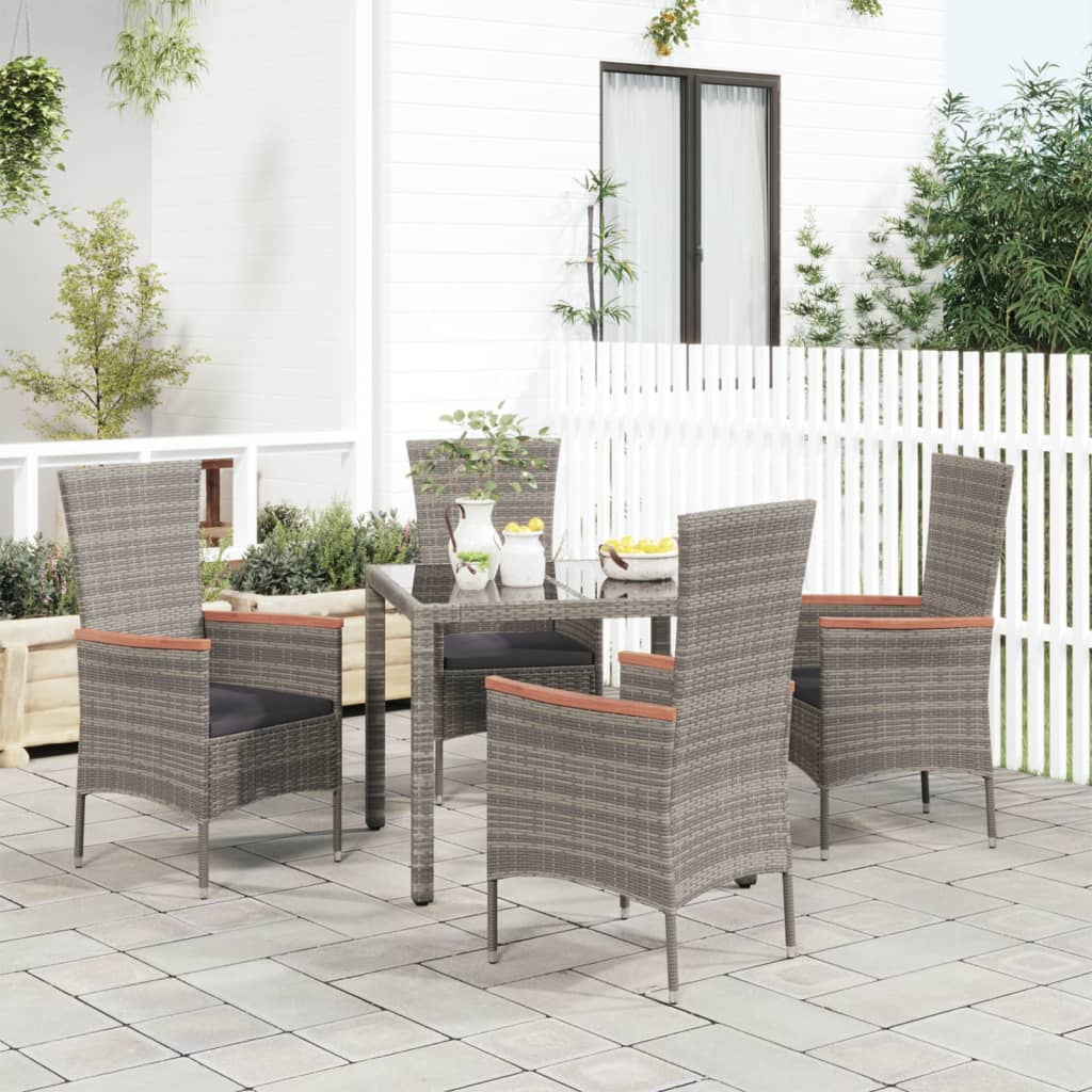 Tuinstoelen 4 st met kussens poly rattan grijs – afbeelding 1