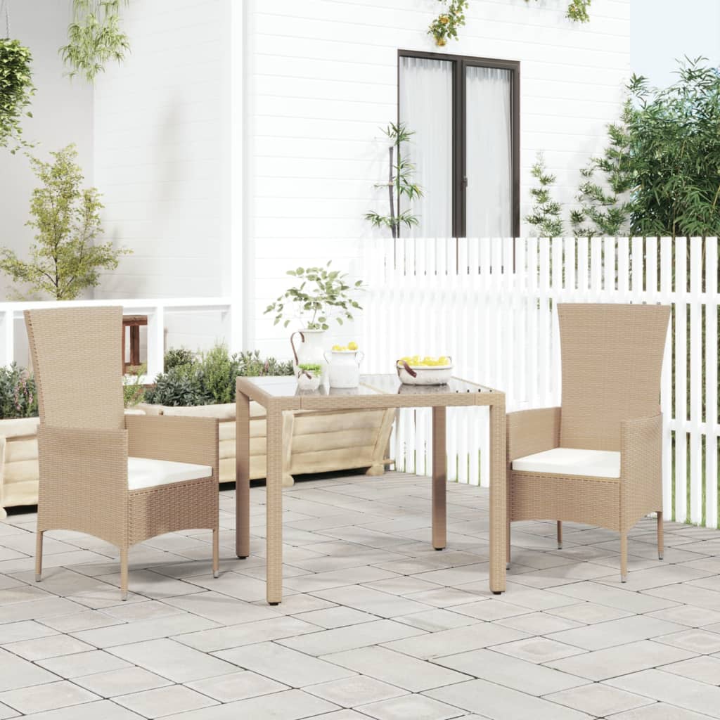 Tuinstoelen 2 st met kussens poly rattan beige – afbeelding 1