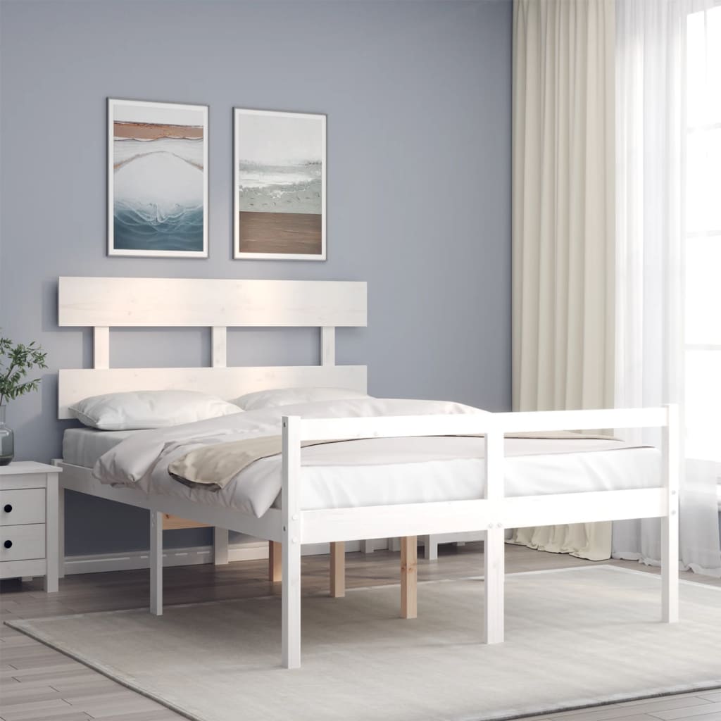Seniorenbed met hoofdbord massief hout wit – afbeelding 1