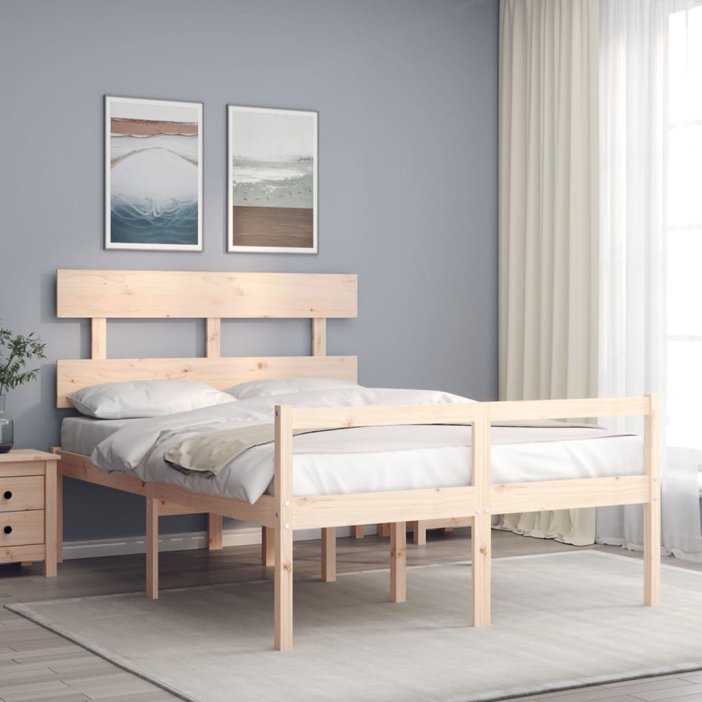 Seniorenbed met hoofdbord massief hout 140x190 cm – afbeelding 1