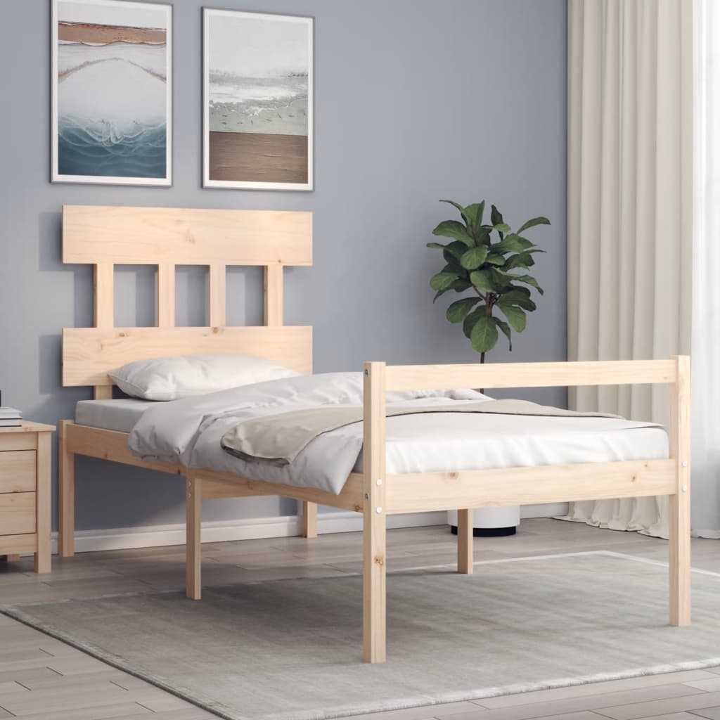 Seniorenbed met hoofdbord massief hout – afbeelding 1