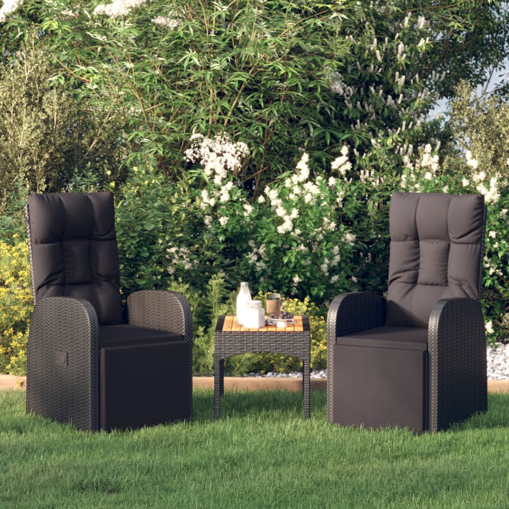 Tuinstoelen 2 st verstelbaar met kussens poly rattan zwart