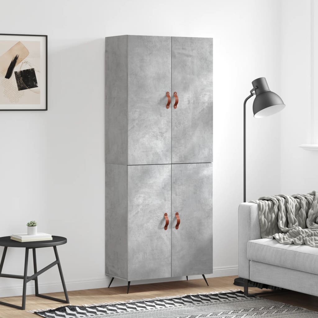Hoge kast 69,5x34x180 cm bewerkt hout betongrijs