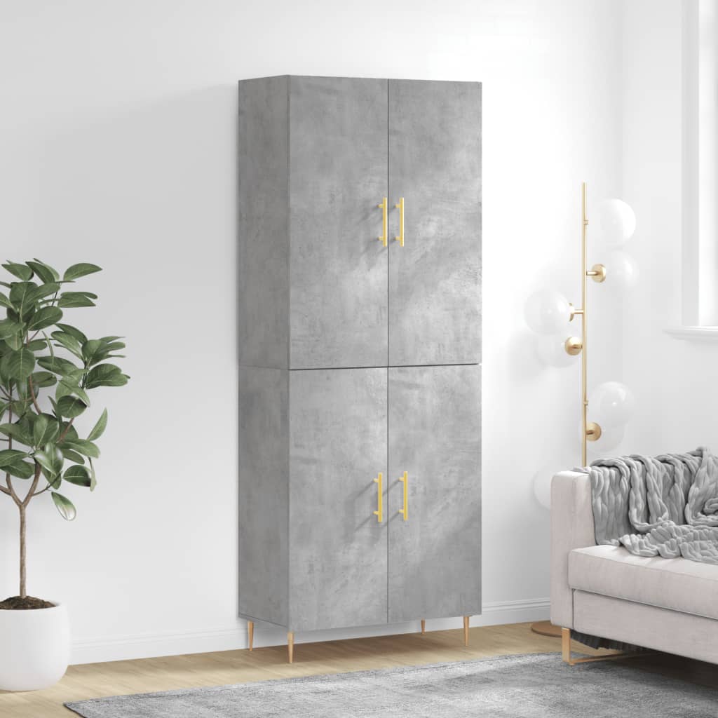 Hoge kast 69,5x34x180 cm bewerkt hout betongrijs