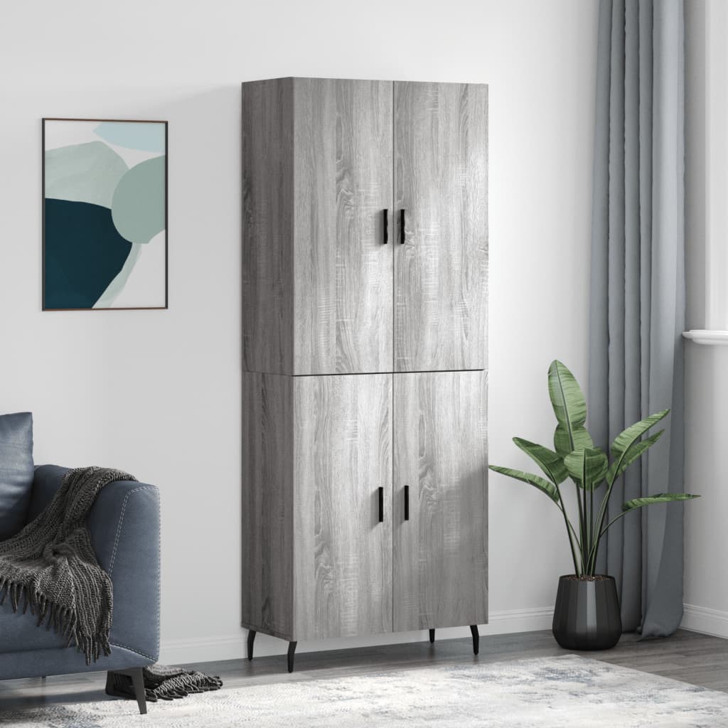 Hoge kast 69,5x34x180 cm bewerkt hout grijs sonoma eikenkleurig – afbeelding 1