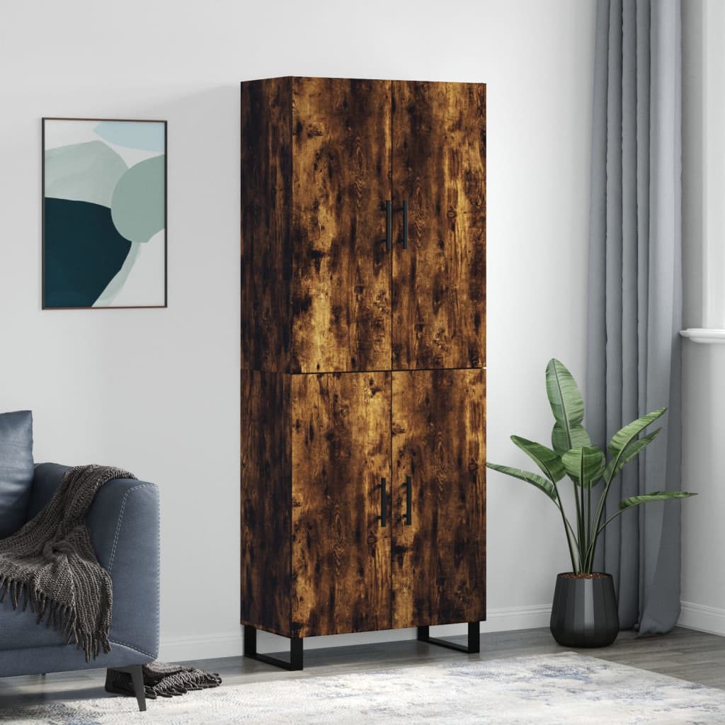 Hoge kast 69,5x34x180 cm bewerkt hout gerookt eikenkleurig