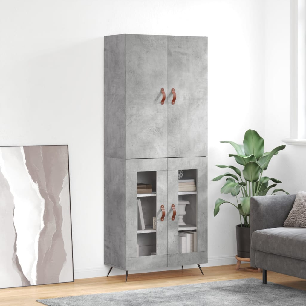 Hoge kast 69,5x34x180 cm bewerkt hout betongrijs