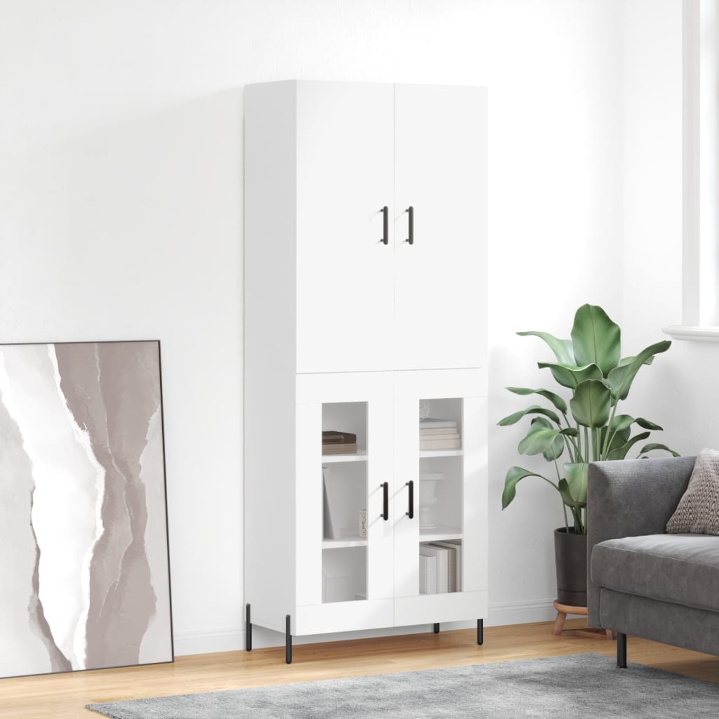 Hoge kast 69,5x34x180 cm bewerkt hout wit