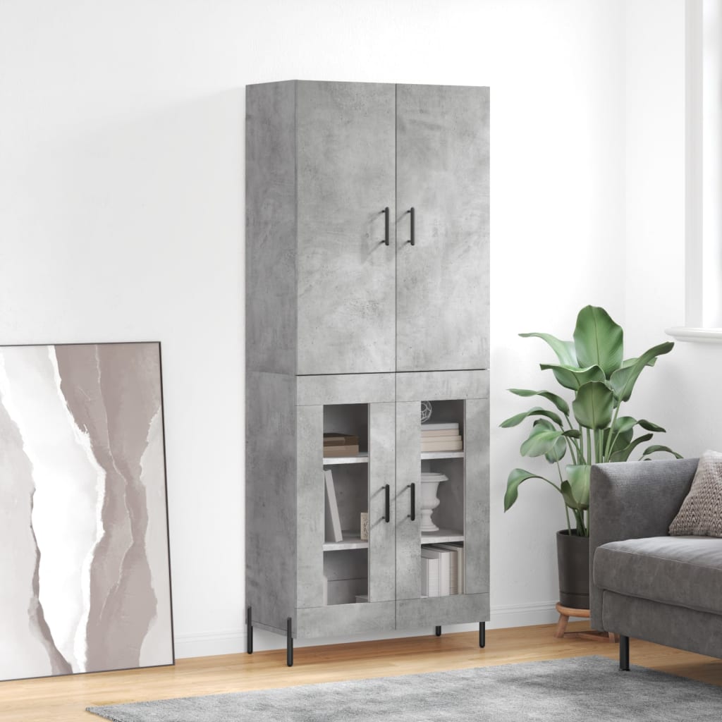 Hoge kast 69,5x34x180 cm bewerkt hout betongrijs