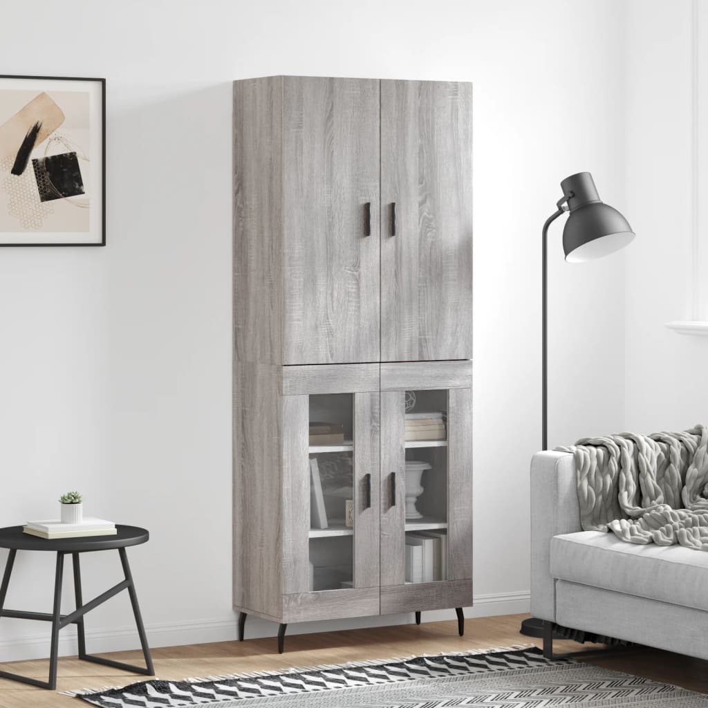 Hoge kast 69,5x34x180 cm bewerkt hout grijs sonoma eikenkleurig