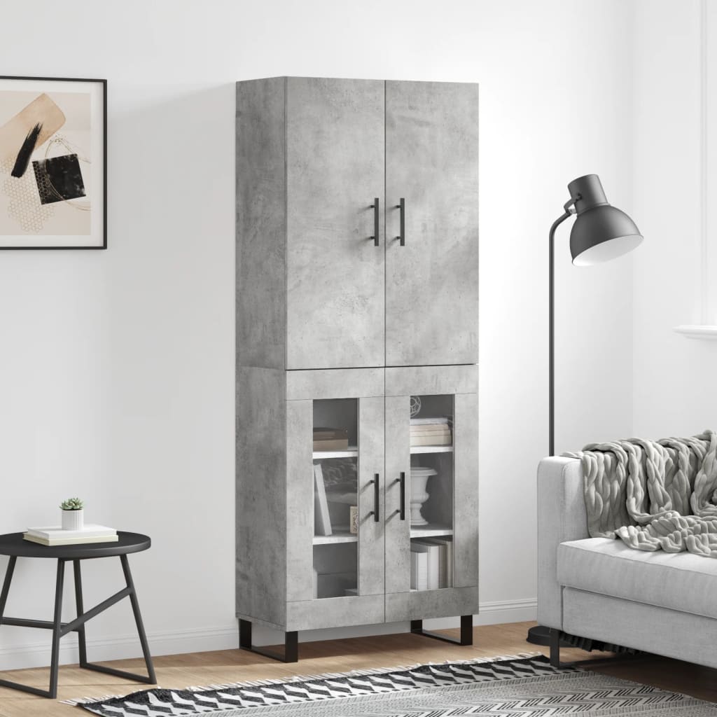 Hoge kast 69,5x34x180 cm bewerkt hout betongrijs