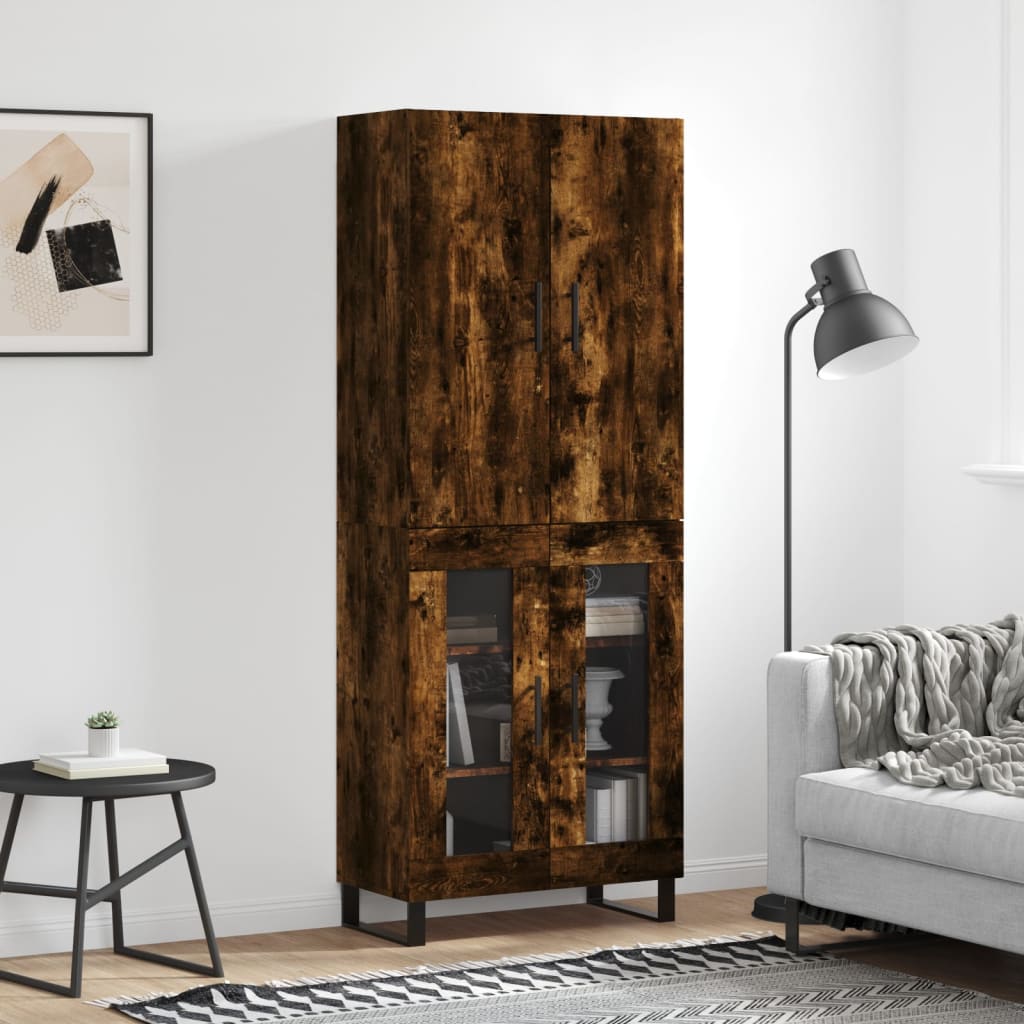 Hoge kast 69,5x34x180 cm bewerkt hout gerookt eikenkleurig – afbeelding 1