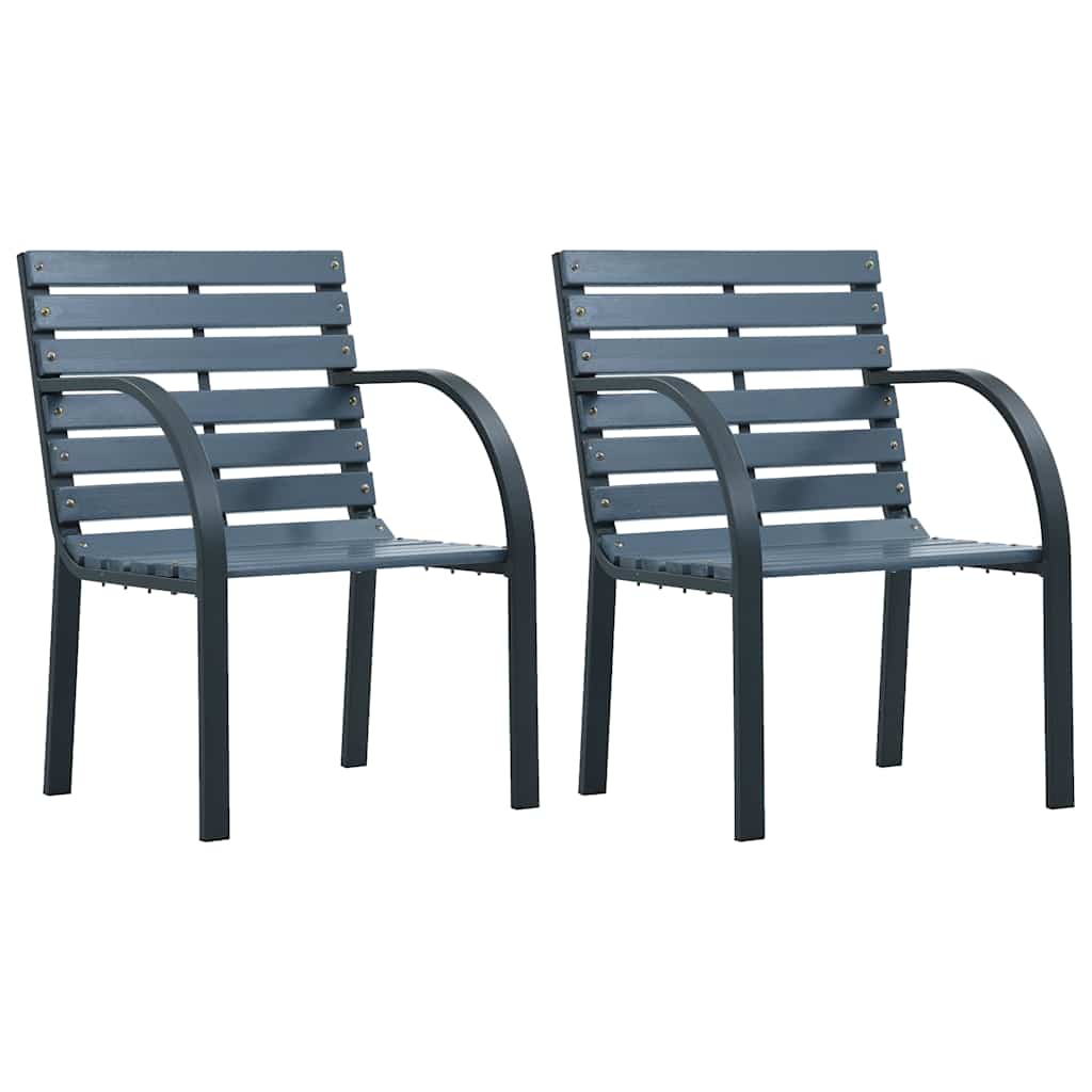 Tuinstoelen 2 st massief vurenhout en gepoedercoat staal grijs – afbeelding 1