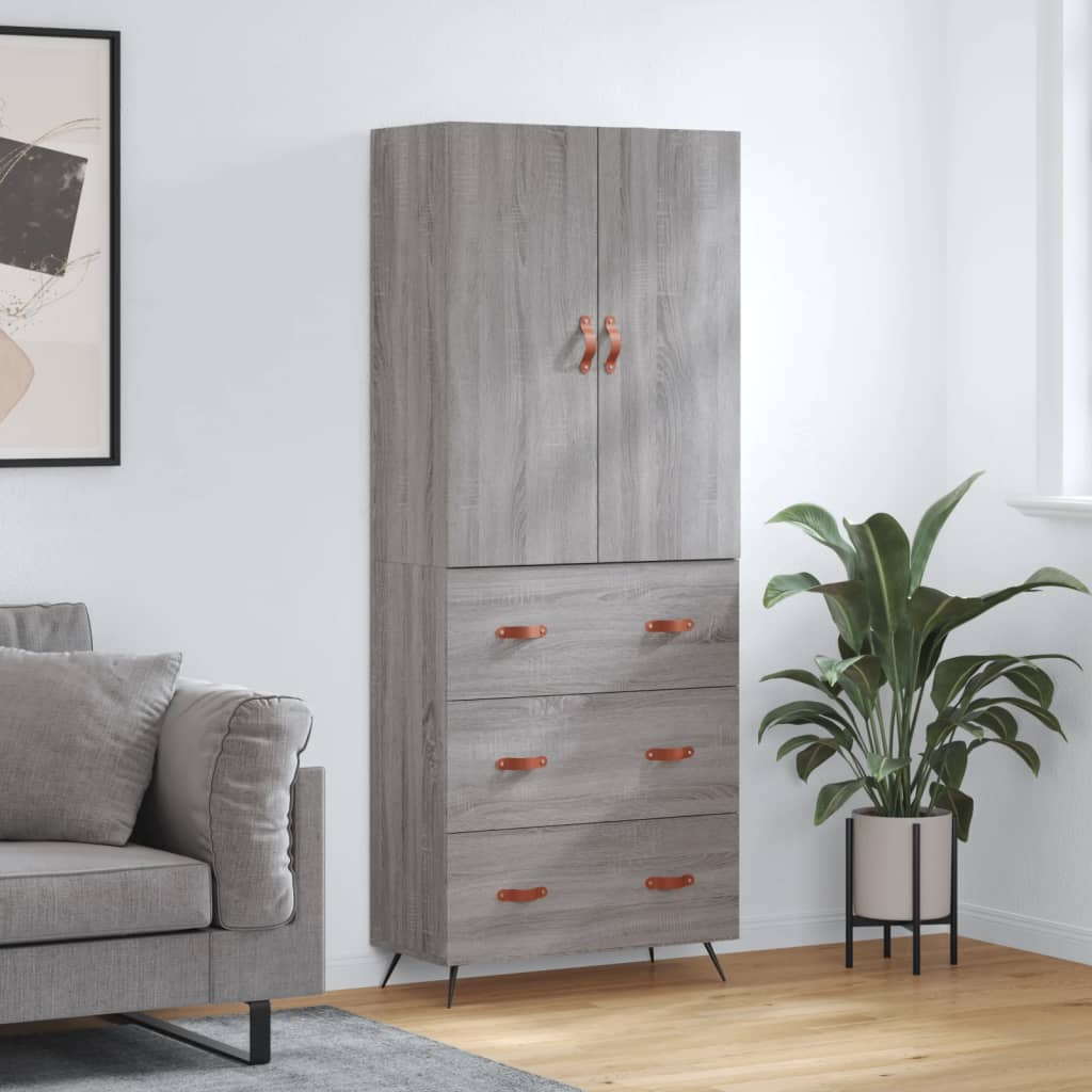 Hoge kast 69,5x34x180 cm bewerkt hout grijs sonoma eikenkleurig