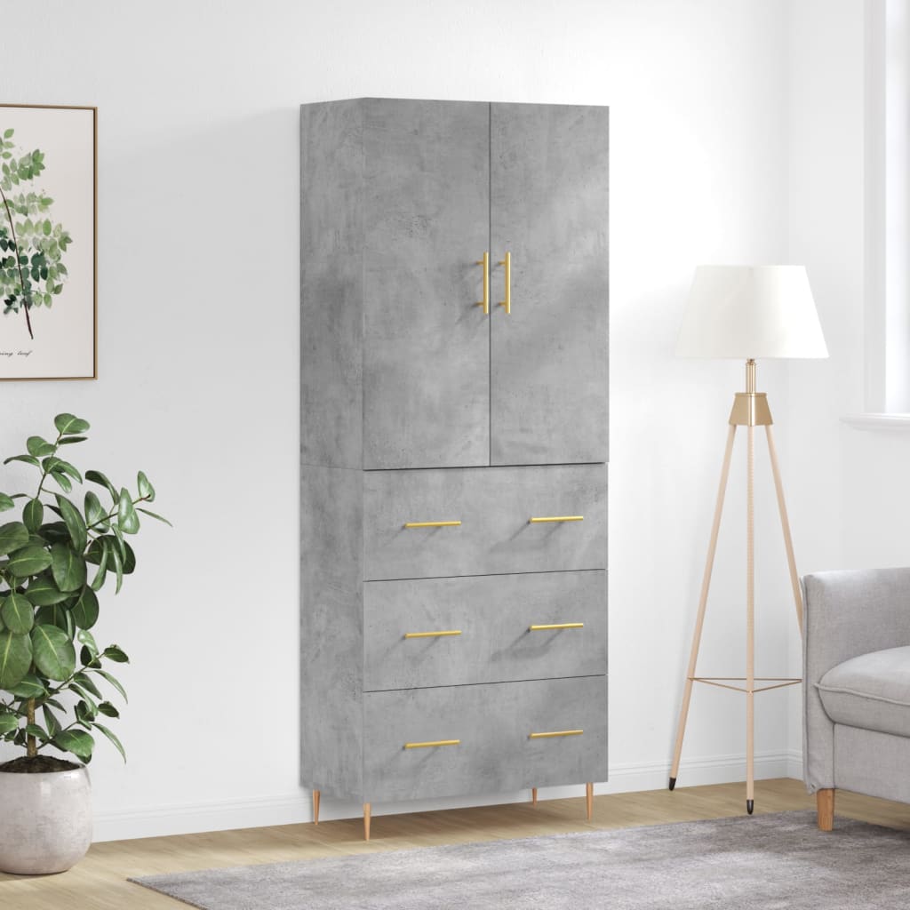 Hoge kast 69,5x34x180 cm bewerkt hout betongrijs