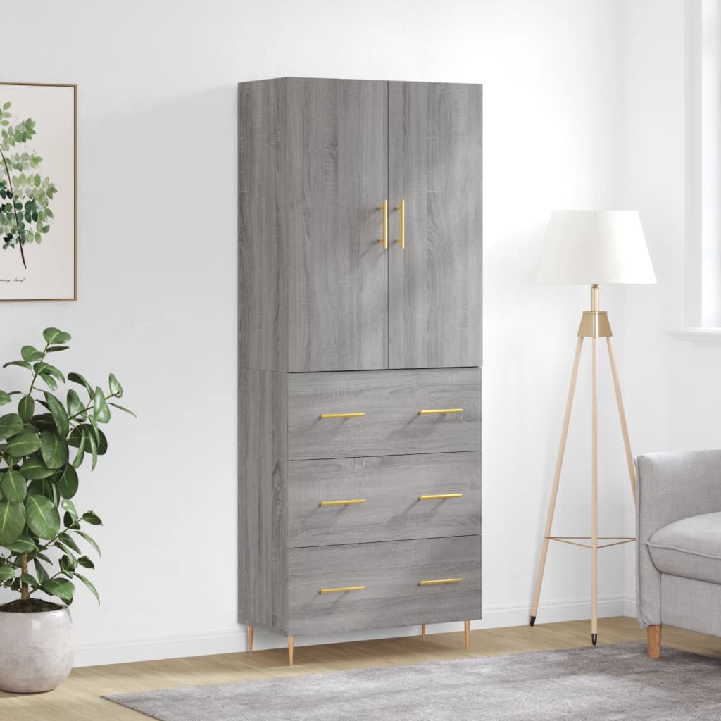 Hoge kast 69,5x34x180 cm bewerkt hout grijs sonoma eikenkleurig