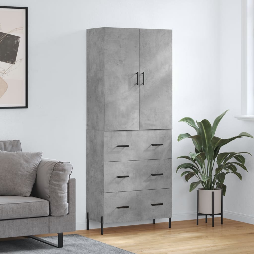 Hoge kast 69,5x34x180 cm bewerkt hout betongrijs