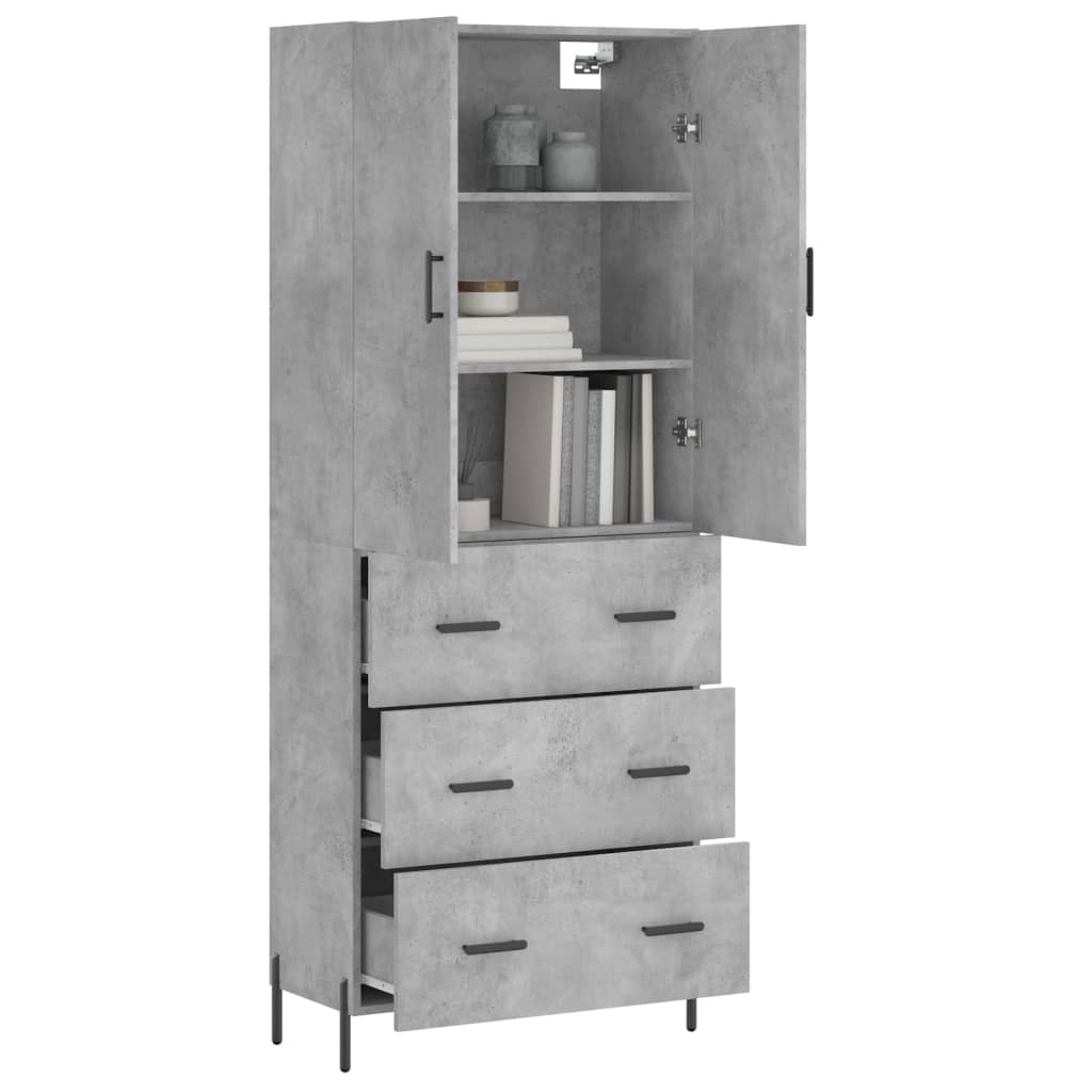 Hoge kast 69,5x34x180 cm bewerkt hout betongrijs – afbeelding 3