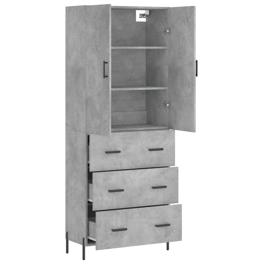 Hoge kast 69,5x34x180 cm bewerkt hout betongrijs – afbeelding 4
