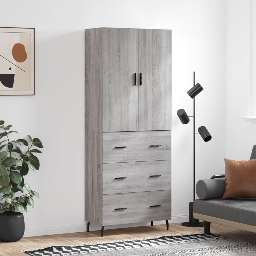 Hoge kast 69,5x34x180 cm bewerkt hout grijs sonoma eikenkleurig