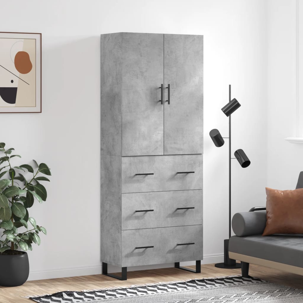 Hoge kast 69,5x34x180 cm bewerkt hout betongrijs – afbeelding 1